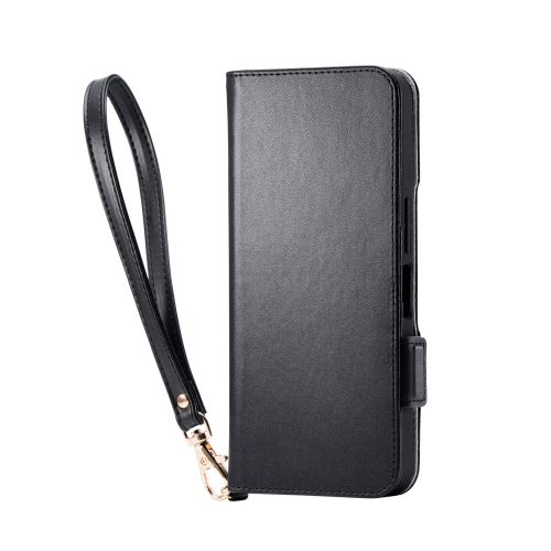 AQUOS wish5/ソフトレザーケース/磁石付/耐衝撃/ハンドストラップ付/ブラック