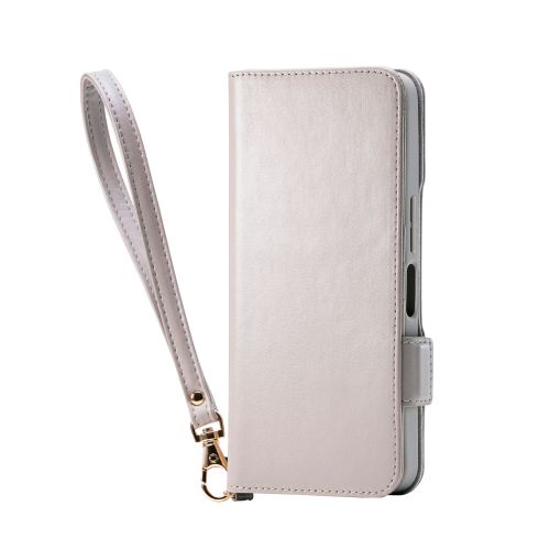 AQUOS wish5/ソフトレザーケース/磁石付/耐衝撃/ハンドストラップ付/グレージュ