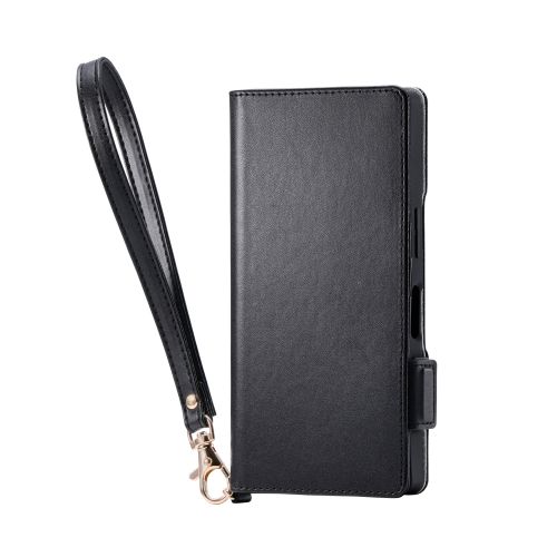 AQUOS R10/ソフトレザーケース/磁石付/耐衝撃/ハンドストラップ付/ブラック