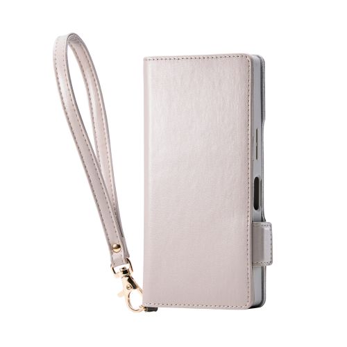 AQUOS R10/ソフトレザーケース/磁石付/耐衝撃/ハンドストラップ付/グレージュ