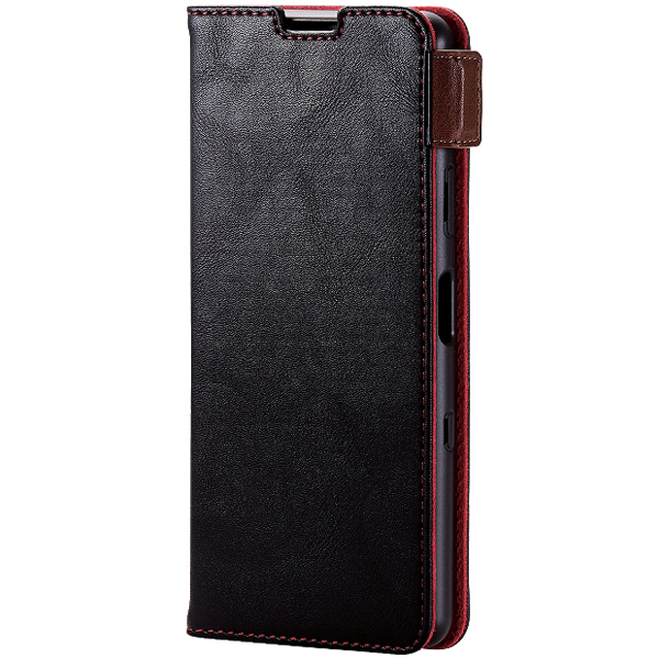 Xperia 10 III用レザーケース/手帳型/ステッチ/磁石付き/ブラック