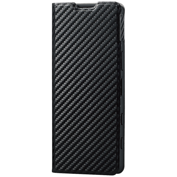 Xperia 5 III(SO-53B/SOG05)用レザーケース/手帳型/UltraSlim/薄型/磁石付き/カーボン調(ブラック)