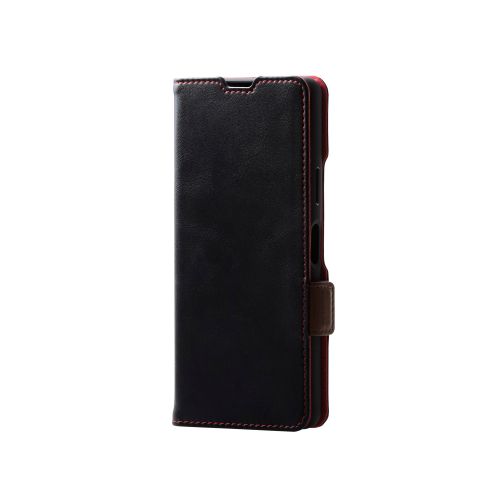 Xperia 10 VI (SO-52E)用レザーケース/手帳型/ステッチ/耐衝撃/磁石付き/ブラック