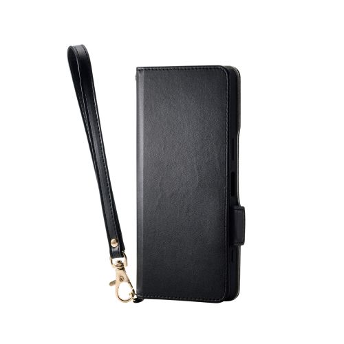 Xperia 1 VII/ソフトレザーケース/磁石付/耐衝撃/ハンドストラップ付/ブラック