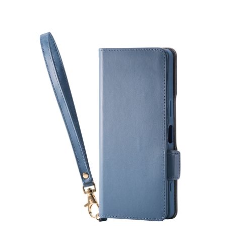 Xperia 1 VII/ソフトレザーケース/磁石付/耐衝撃/ハンドストラップ付/ネイビー