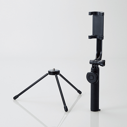 Bluetooth自撮り棒/回転ホルダー型/三脚付/45cm/ブラック