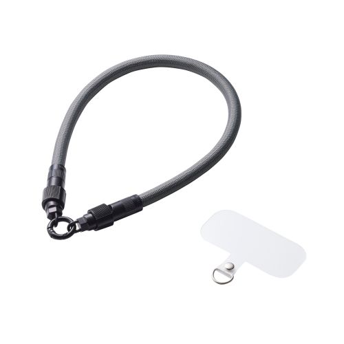 スマホハンドストラップ/ケーブルショルダー/ストラップホールシート付属(1口タイプ×1枚)/ブラック