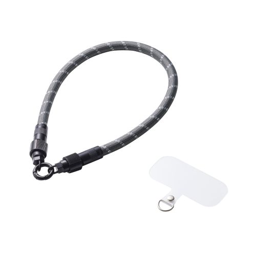 スマホハンドストラップ/ケーブルショルダー/ストラップホールシート付属(1口タイプ×1枚)/ブラックストライプ