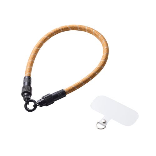 スマホハンドストラップ/ケーブルショルダー/ストラップホールシート付属(1口タイプ×1枚)/ベージュストライプ