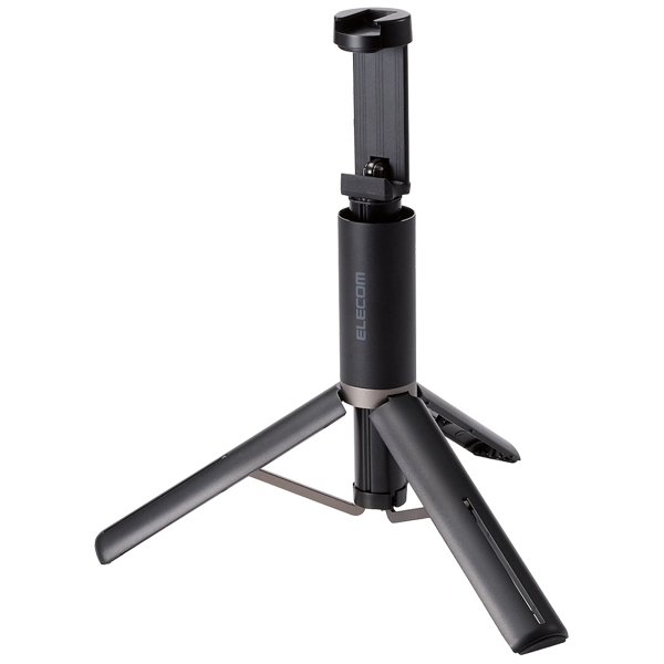 スマートフォン用三脚/自撮り棒/2way/ホルダー一体型/アクセサリーシュー付/ブラック