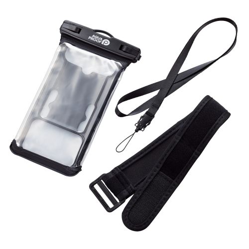 スマートフォン用防水ケース/IPX8/ネックストラップ付属/アームバンド付属/ブラック