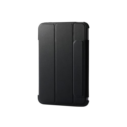 8.3インチiPad mini(A17 Pro)フラップケース/ソフトレザー/背面クリア/フレームカラー/2アングル/ブラック