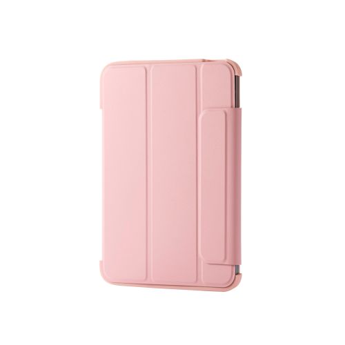 8.3インチiPad mini(A17 Pro)フラップケース/ソフトレザー/背面クリア/フレームカラー/2アングル/ライトピンク