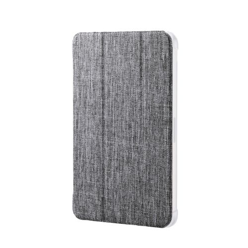 8.3インチiPad mini(A17 Pro)/フラップケース/薄型軽量/ファブリック/背面クリア/2アングル/グレー