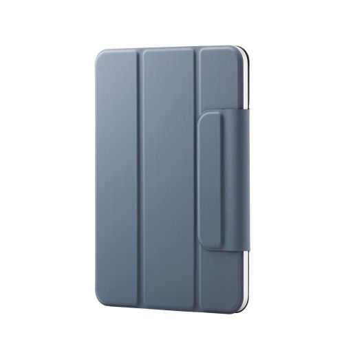 8.3インチiPad mini(A17 Pro)/フラップケース/超薄型/ソフトレザー/マグネット装着/スリープ対応/ブルーグレー