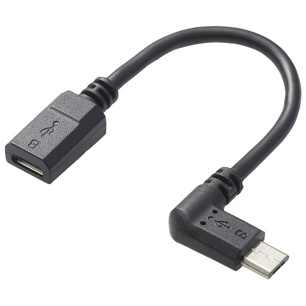 タブレット用変換アダプタ/充電通信対応/L字/2A/microBメス-microBオス/USB2.0/ブラック/0.1m