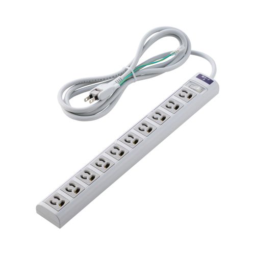 RoHs準拠OAタップ/3P/10個口/2Pスイングプラグ/雷ガード/2m