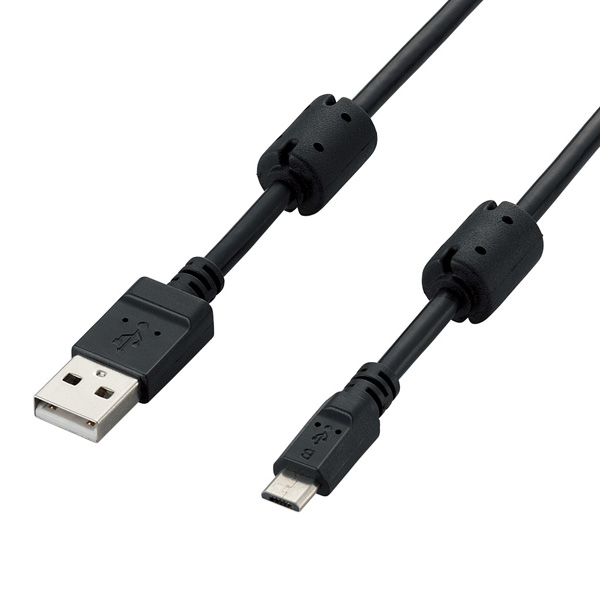 フェライトコア付USB2.0ケーブル/A-microB/2A対応/1.2m/ブラック