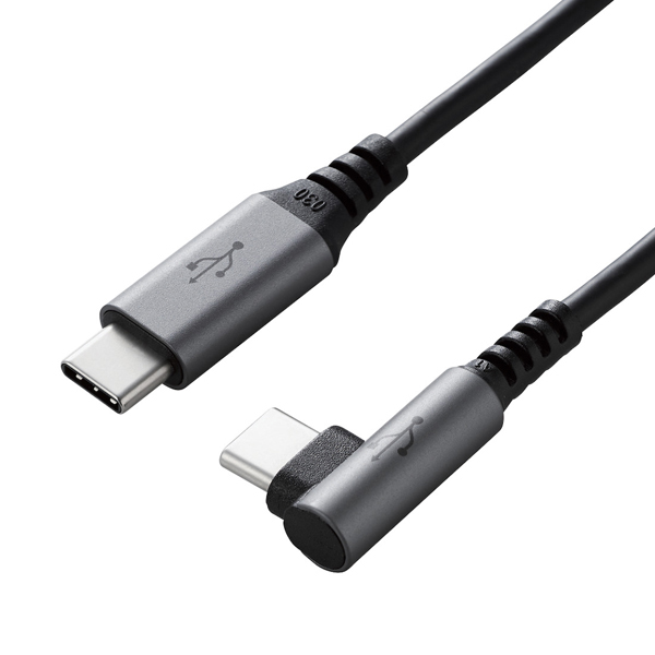 USB2.0ケーブル/C-Cタイプ/L字コネクタ/認証品/USB Power Delivery対応/3A出力/2.0m/ブラック