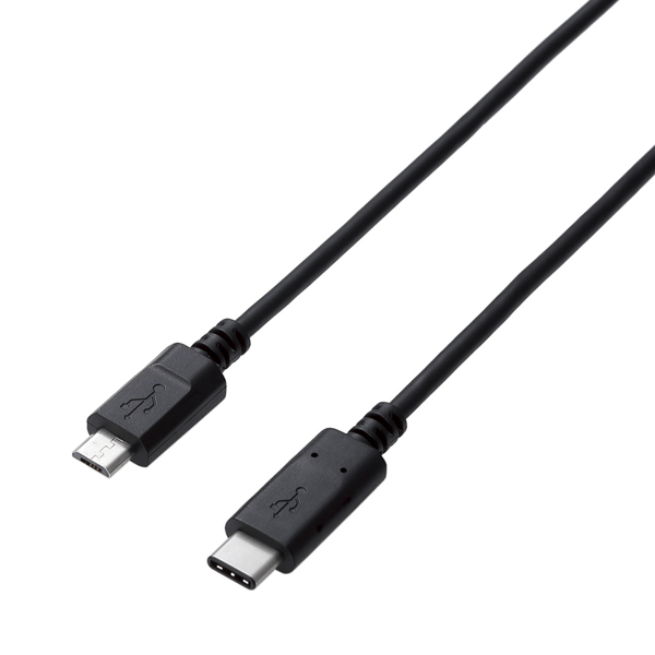 USB2.0ケーブル/C-microBタイプ/認証品/3A出力/0.5m/ブラック