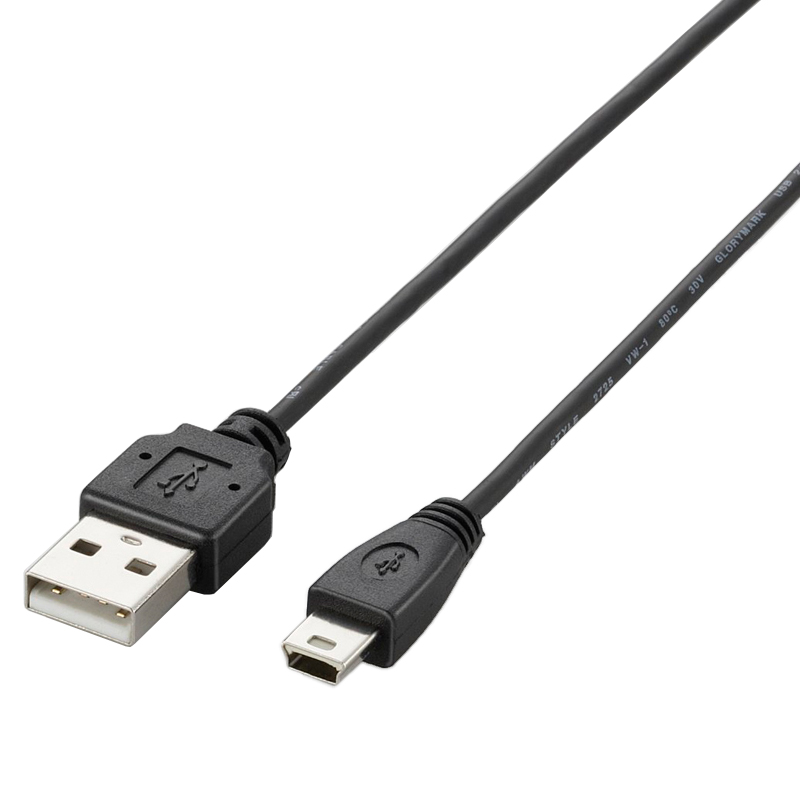 USB2.0ケーブル/A-miniBタイプ/極細/0.5m/ブラック