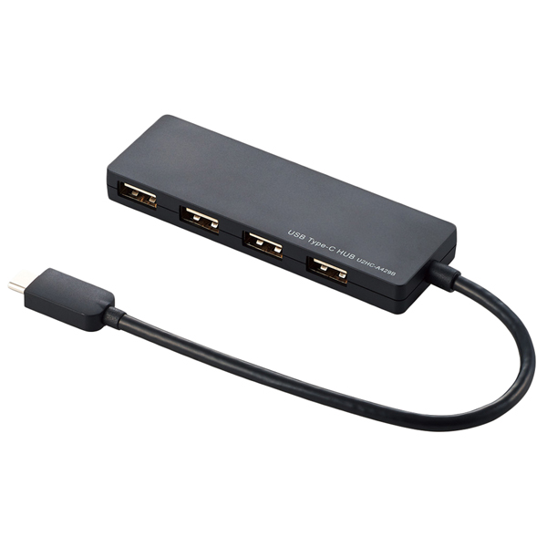 USB2.0HUB/Type-C/Aメス4ポート/バスパワー/15cmケーブル/ブラック