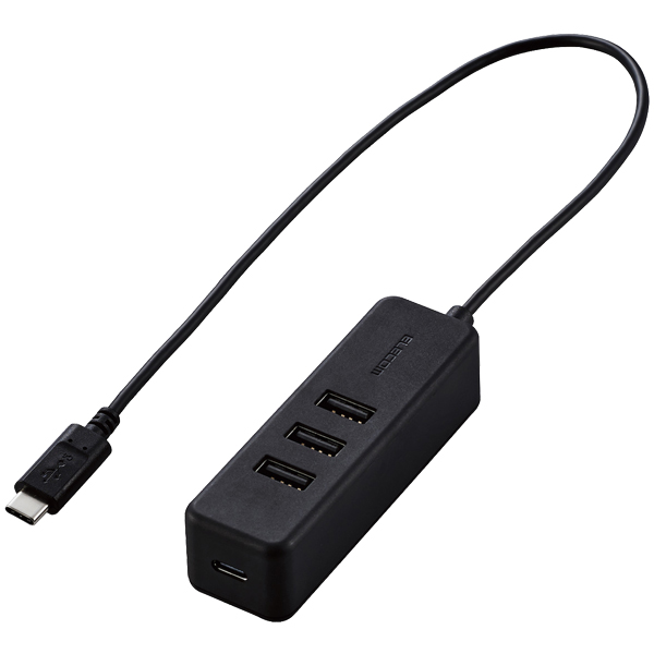 USB Type C ハブ/USB2.0/USB-Aメス3ポート/USB Power Delivery対応Type-C1ポート/ケーブル30cm/ブラック