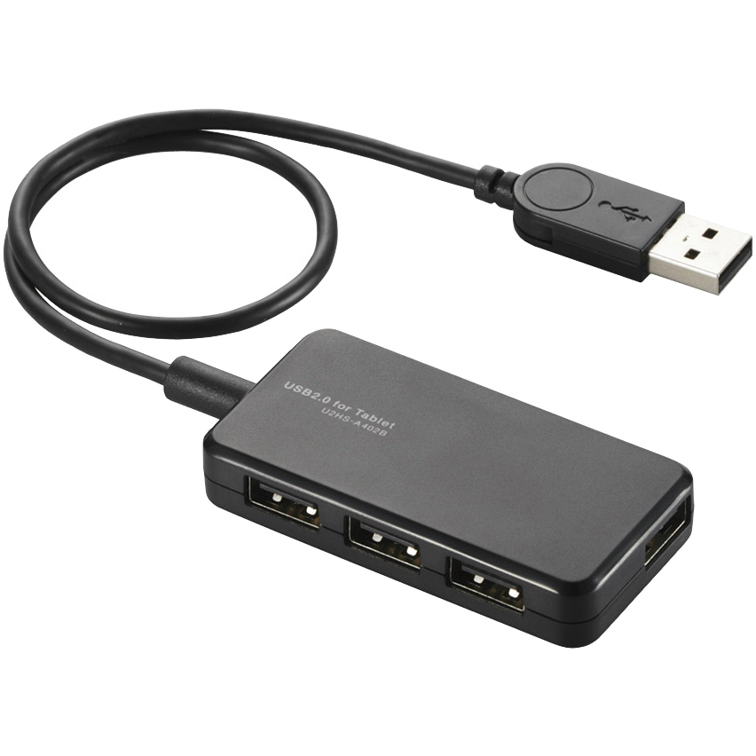 USB2.0ハブ/バスパワー/タブレット向け/スイングコネクタ/4ポート/ブラック