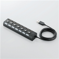 USBHUB2.0/個別スイッチ付/セルフパワー/7ポート/2m/ブラック