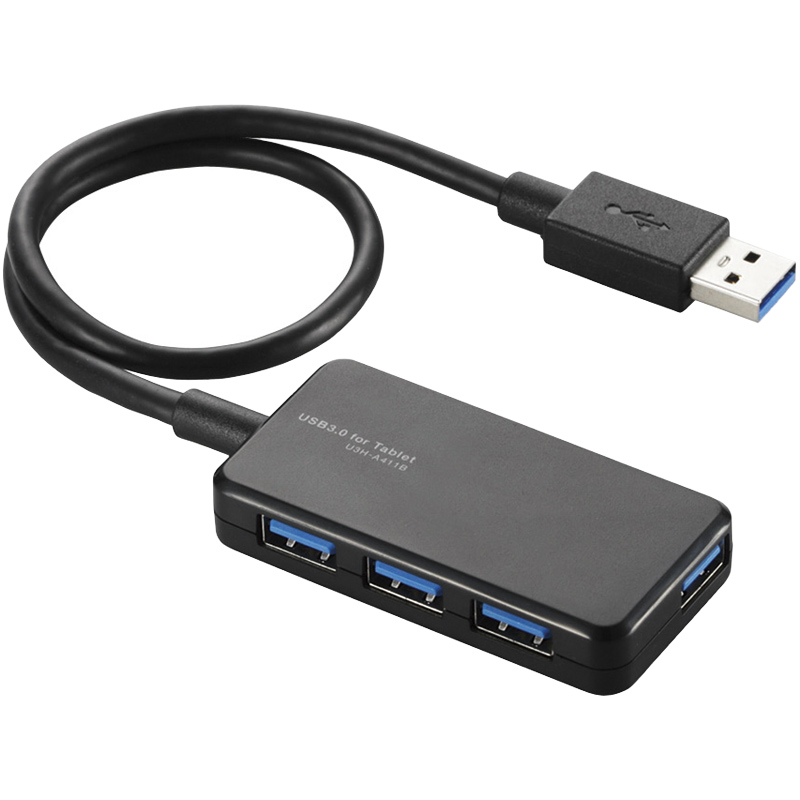 USB3.0ハブ/バスパワー/タブレット向け/4ポート/ブラック