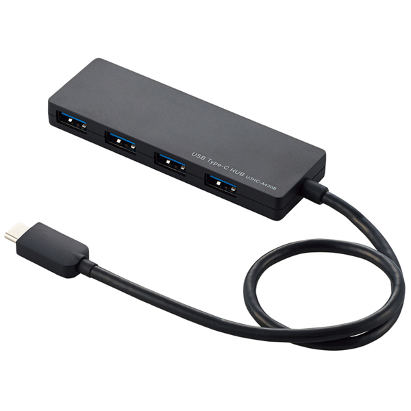 USB3.1(Gen1)HUB/Type-C/Aメス4ポート/バスパワー/30cmケーブル/ブラック