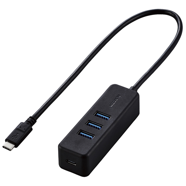 USB Type C ハブ/USB3.1(Gen1)/USB-Aメス3ポート/USB Power Delivery対応Type-C1ポート/ケーブル30cm/ブラック