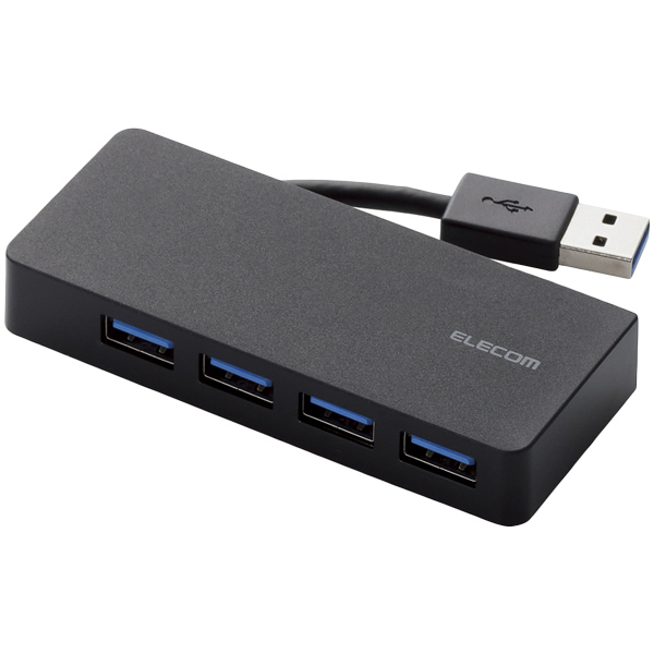 USB3.0ハブ/ケーブル収納/バスパワー/4ポート/ブラック