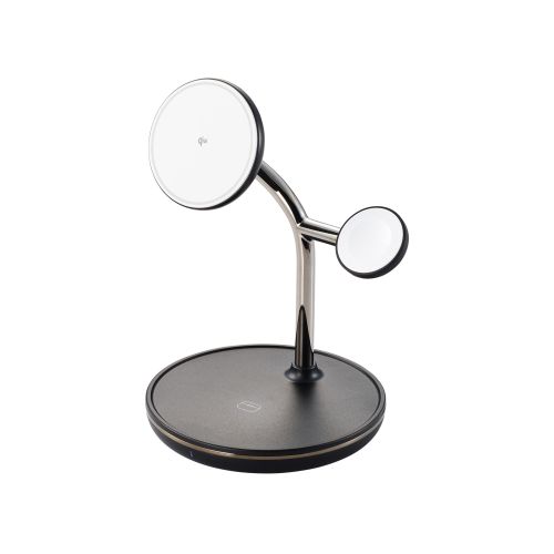 マグネットQi2規格対応ワイヤレス充電器/スタンド型/3in1/Apple Watch高速モジュール付き/MfA認証/ブラック