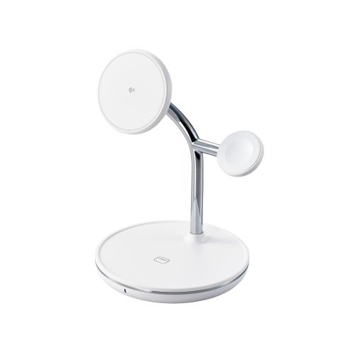 マグネットQi2規格対応ワイヤレス充電器/スタンド型/3in1/Apple Watch高速モジュール付き/MfA認証/ホワイト