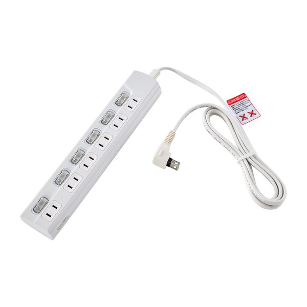 LED個別スイッチ付電源タップ 6個口 2m ホワイト