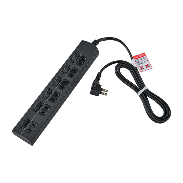 ランプレス個別スイッチ付電源タップ 6個口 2m ブラック