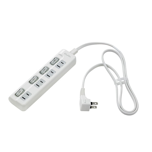 LEDランプスイッチ付タップ 4個口 1m 上差し ホワイト