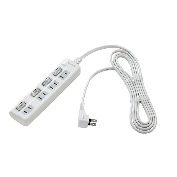 LEDランプスイッチ付タップ 4個口 2m 上差し ホワイト