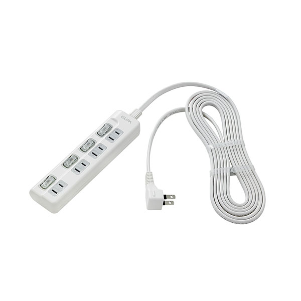 LEDランプスイッチ付タップ 4個口 3m 上差し ホワイト