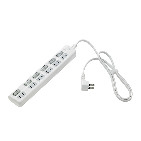 LEDランプスイッチ付タップ 6個口 1m 上差し ホワイト