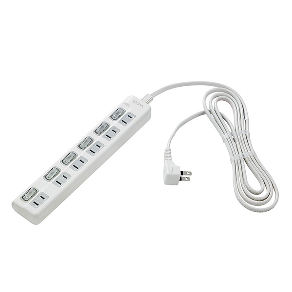 LEDランプスイッチ付タップ 6個口 2m 上差し ホワイト