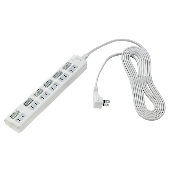 LEDランプスイッチ付タップ 6個口 3m 上差し ホワイト