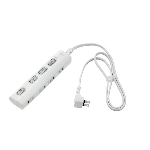 LEDランプスイッチ付タップ 4個口 1m 横差し ホワイト