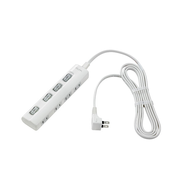 LEDランプスイッチ付タップ 4個口 2m 横差し ホワイト