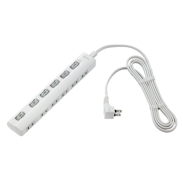 LEDランプスイッチ付タップ 6個口 2m 横差し ホワイト