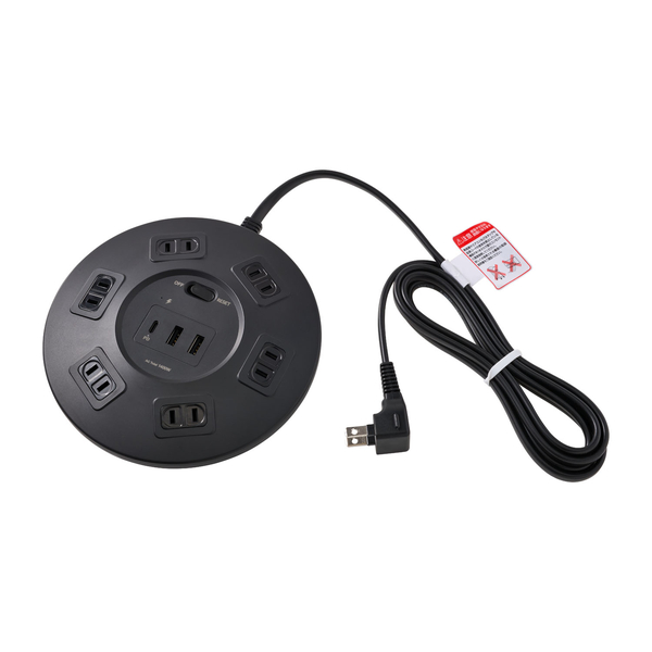 丸形USBタップ 6個口 PD20W ブラック