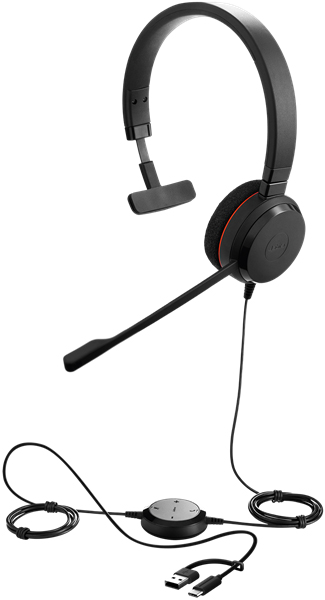 Jabra USBヘッドセット USB-C/A 片耳 MS認定「Jabra Evolve 20 MS Mono USB C/A」