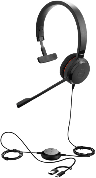 Jabra USBヘッドセット USB-C/A 片耳 UC認定「Jabra Evolve 20 SE UC Mono USB C/A」