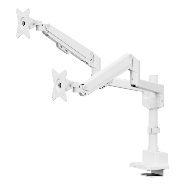 液晶ディスプレイアーム クランプ グロメット選択 ガス式スプリング 2画面 ホワイト